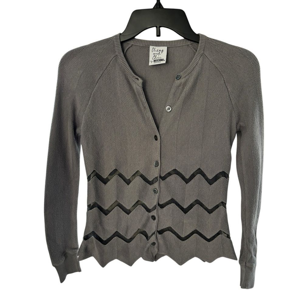 Moschino Cheap and Chic Vintage Grey Knit Mesh Chevron Cutout Sweater Sz 4